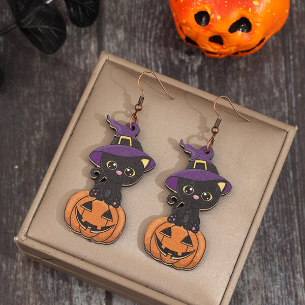 Wholesale Halloween Horror Pumpkin Creative Splicing Wooden Earrings