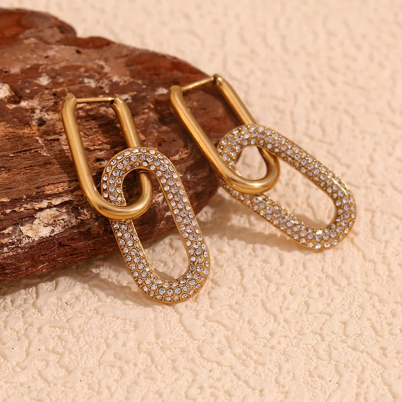 Wholesale PVD Coated Real Gold Plated 18K Gold Geometric 304 Stainless Steel Retro Simple Style Waterproof Non Tarnish Drop Earrings