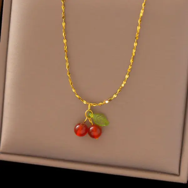 Wholesale 304 Stainless Steel Plastic Cherry Ion Plating (IP) 18K Gold Plated Simple Style Commute Waterproof Non Tarnish Plating Regular Chain Pendant Necklace