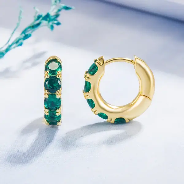 Wholesale Fashion Diamond Emerald Geometric Copper 14k Gold Earrings Female