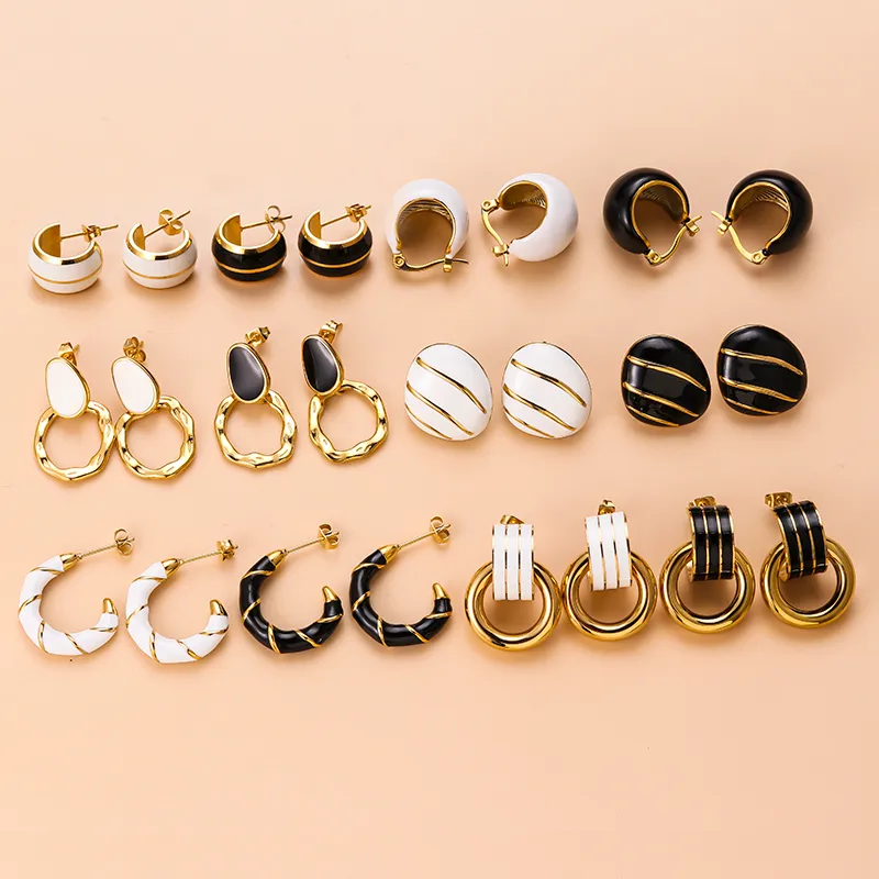 Wholesale Simple Style Round Enamel Plating 304 Stainless Steel Earrings Ear Studs