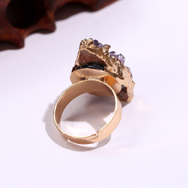 oly-3d1fd4179ba666b8c5d2c5eac07b8964 Wholesale Selling Natural Amethyst Cluster Electroplated Gold Open Ring Crystal Tooth Geode Rough Jewelry