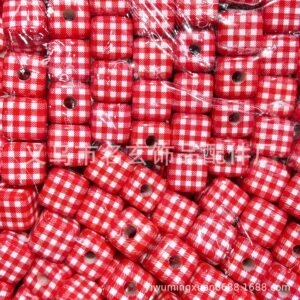 Wholesale Printed plaid square Hong Kong style vertical beaded