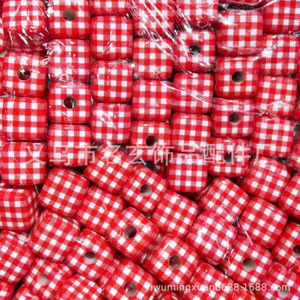 Wholesale Printed plaid square Hong Kong style vertical beaded