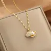 Wholesale Glam Simple Style Solid Color 304 Stainless Steel Copper Plating Inlay 18K Gold Plated Acrylic Glass Zircon Pendant Necklace