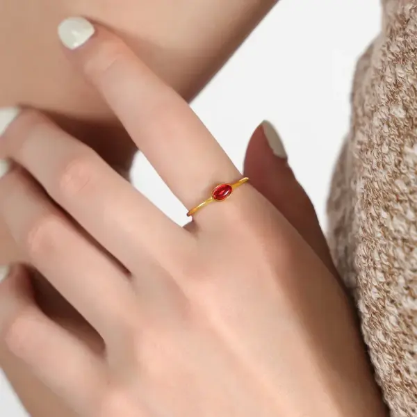 Wholesale 304 Stainless Steel Square Oval PVD Coated Glass Stone Zircon 18K Real Gold Plated Real Gold Plated Simple Style Waterproof Non Tarnish Plating Inlay Gold Rings
