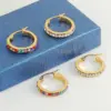 Wholesale 1 Pair Lady Geometric Inlay Titanium Steel Rhinestones 18k Gold Plated Hoop Earrings