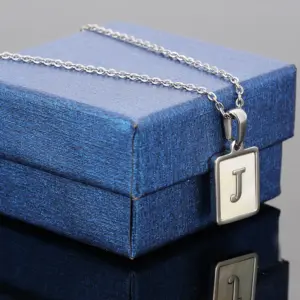 Wholesale PVD Coated 18K Gold Plated Letter Rectangle 304 Stainless Steel Titanium Steel Simple Style Waterproof Non Tarnish 304 Stainless Steel Pendant Necklace
