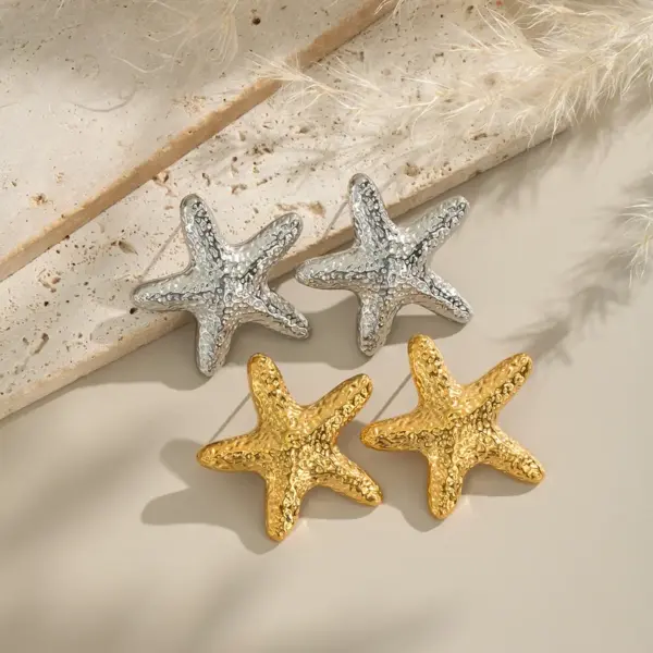 Wholesale PVD Coated Real Gold Plated 18K Gold Geometric Starfish 304 Stainless Steel Elegant Lady Waterproof Non Tarnish Ear Studs