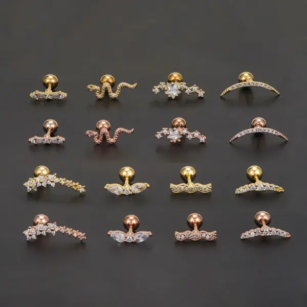 Wholesale 1 Piece Ear Cartilage Rings & Studs Simple Style Solid Color Brass Plating Inlay Zircon Ear Cartilage Rings & Studs