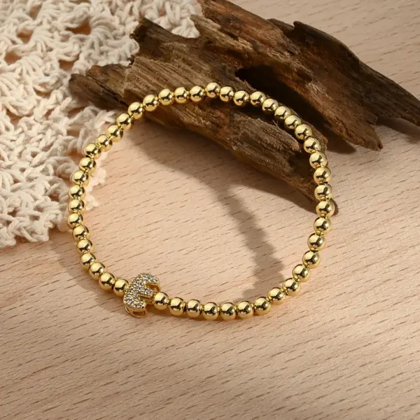 Wholesale Jewelry Casual Simple Style Letter Copper Zircon 18K Gold Plated Handmade Polishing Inlay Beaded Chain Bracelets