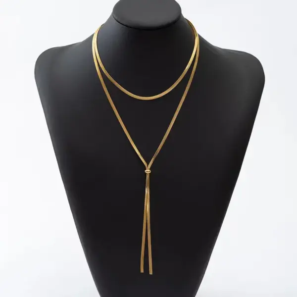 Wholesale 304 Stainless Steel Solid Color PVD Coated 18K Real Gold Plated Elegant Waterproof Non Tarnish Plating Long Necklace