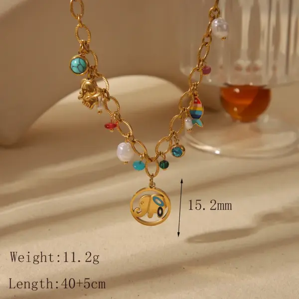 Wholesale Ion Plating (IP) 18K Gold Plated Elephant Flower Boots 304 Stainless Steel Basic Bohemian Pendant Necklace