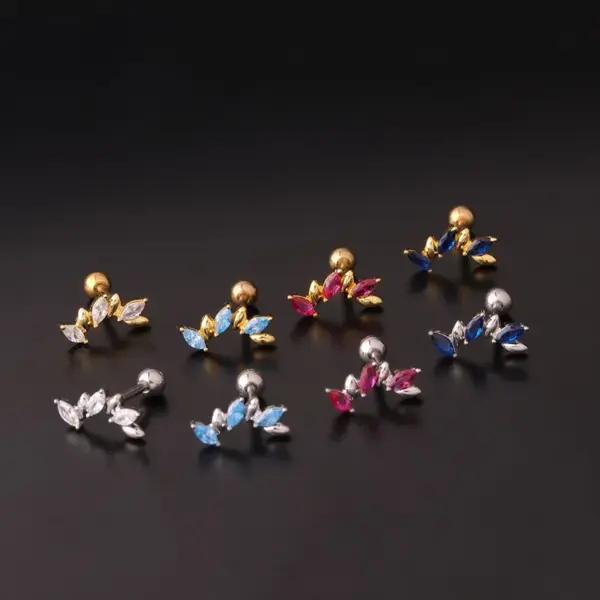 316L Stainless Steel Copper Zircon Ear Cartilage Rings & Studs Geometric Waterproof Non Tarnish Surgical Steel