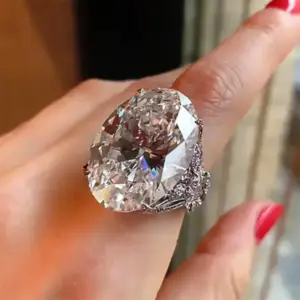 Wholesale New Super Large Oval Zircon Women's Ring Simple Copper Ring Hand Jewelry