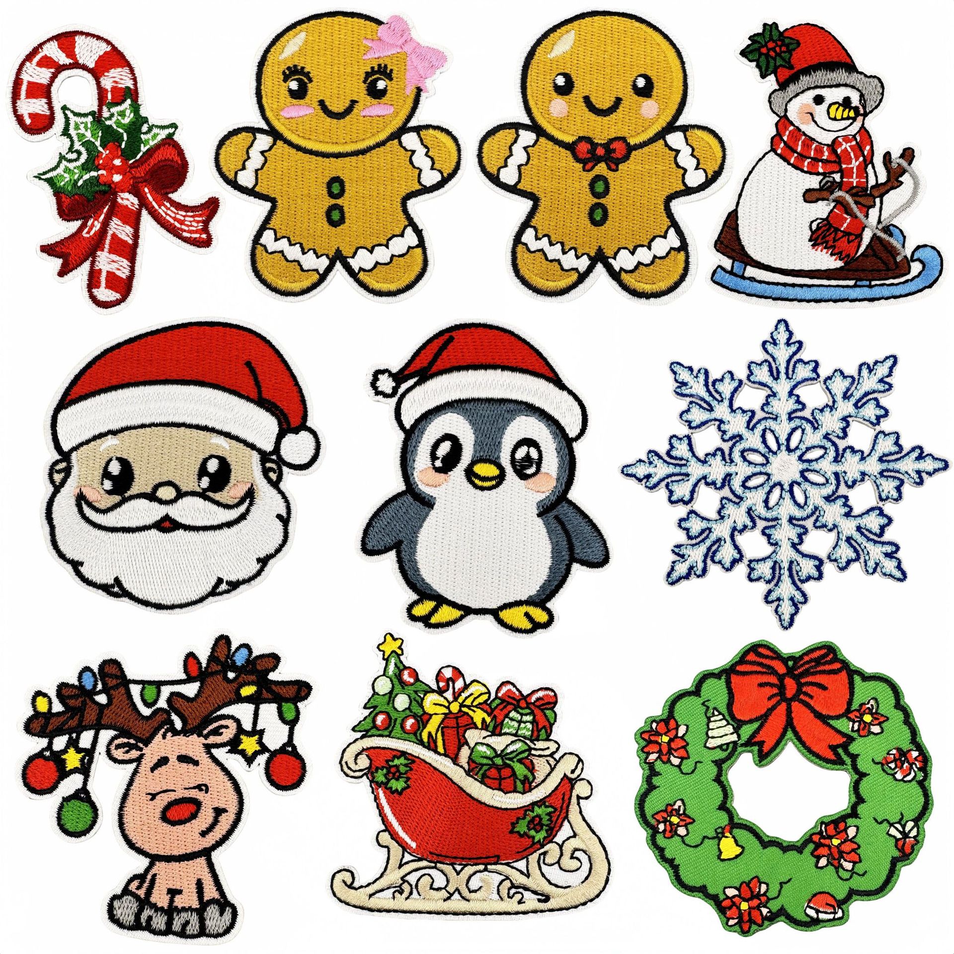 Wholesale Christmas series embroidered fabric patches, cartoon snowman and reindeer patches, clothing aessories, computer embroidery, ready stock whol