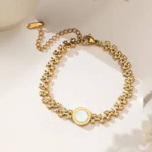 【XKB0056】Round White Shell Bracelet / Gold