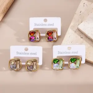 Wholesale PVD Coated Real Gold Plated 18K Gold Square 304 Stainless Steel Casual Elegant Waterproof Non Tarnish Earrings