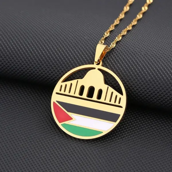 Wholesale Stainless Steel Pendant Necklace Palestinian Flag Map Design Fashionable OL Style Oil Drop Geometric Patterned Jewelry