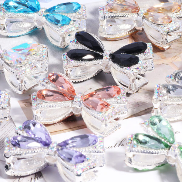 Wholesale Alloy colorful crystal bow straight hole loose beads beaded DIY mobile phone chain key chain bag chain jewelry accessories