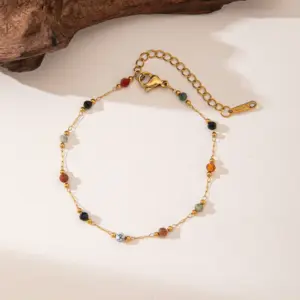 Qyb73 Colored Beads Anklet / Gold