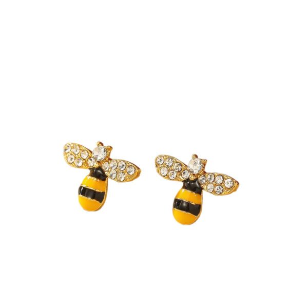 Wholesale Cute rhinestone bee oil-colored stud earrings
