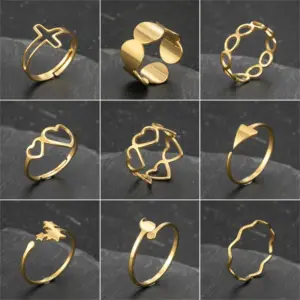 PVD Coated 18K Gold Real Gold Plated Solid Color 201 Stainless Steel Fashion Waterproof Non Tarnish Open Ring
