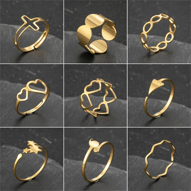 Wholesale PVD Coated 18K Gold Real Gold Plated Solid Color 201 Stainless Steel Fashion Waterproof Non Tarnish Open Ring