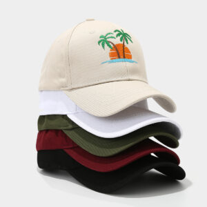 Wholesale New Seaside Coconut Tree Embroidered Hard Top Cap Women's Beach Sun Protection Sun Hat Amazon Hot Selling Baseball Cap Men