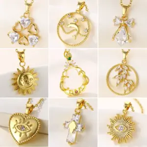 Wholesale Water Plating Vacuum Real Gold Plated 18K Sun Heart Shape Whale 304 Stainless Steel Titanium INS Style Waterproof Non Tarnish 201 Pendant Necklace