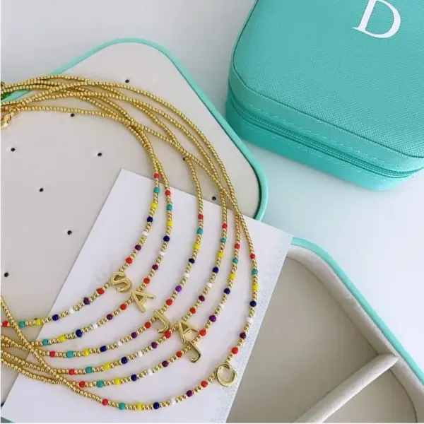 Wholesale Ig Style Simple Style Letter Glass Copper Beaded Knitting Plating 18k Gold Plated Necklace