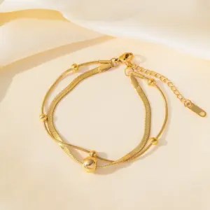 Qyb5007 round Beads Blade Double Chain Anklet / Gold