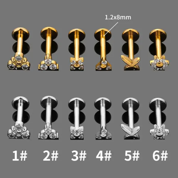 1 Piece Lip Rings Simple Style Classic Style Cross Flower 316L Stainless Steel Waterproof Non Tarnish Surgical Steel Zircon Ion Plating (IP) 18K Gold Plated Lip Rings Ear Cartilage Rings & Studs Nose Rings & Studs