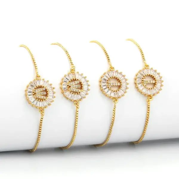 Wholesale Copper Inlaid Zircon Letter Copper Bracelets