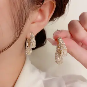 Wholesale 1 Pair Ig Style Shiny Geometric Plating Inlay Copper Zircon 14k Gold Plated Drop Earrings