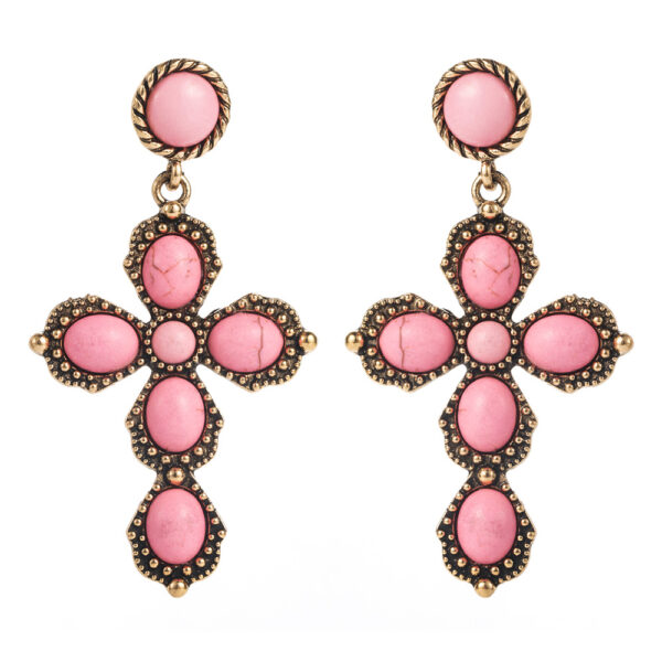 oly-3d9c6436dbd78d6c4321f1103021849e Wholesale Western style oval exaerated cross earrings with white turquoise