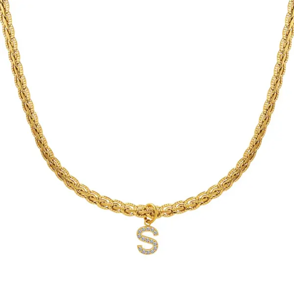 Wholesale Jewelry Fashion Letter 304 Stainless Steel Copper Zircon 18K Gold Plated Plating Pendant Necklace
