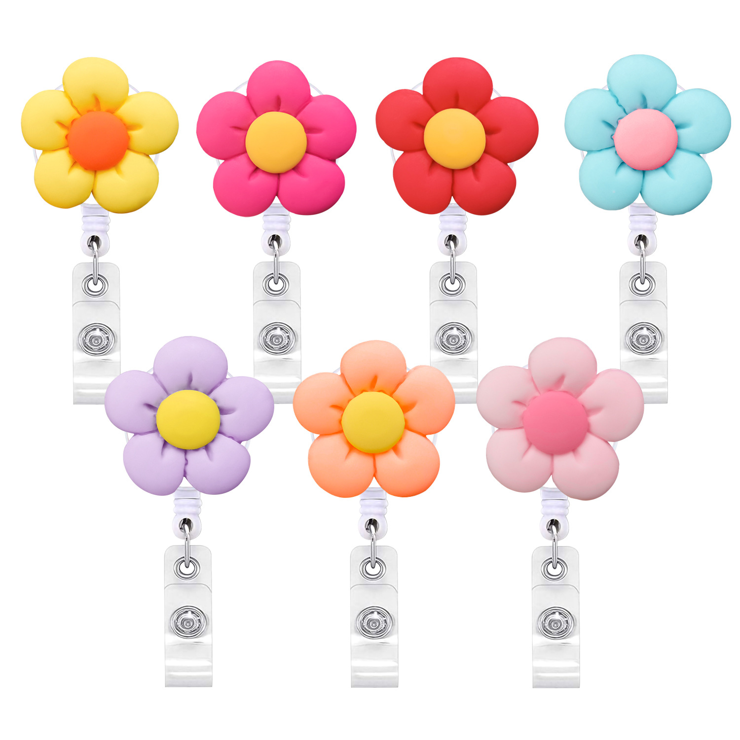 Wholesale Resin Color Flower Easy-Pull Buckle Easy-Pull Doctor Nurse Student Gift Oice Retractable Badge Scroll