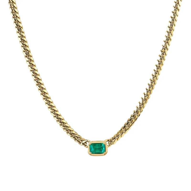 Wholesale 201 Stainless Steel Glass Gold Plated Casual Simple Style Plating Three-dimensional Square Zircon Pendant Necklace