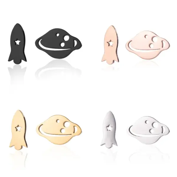 Wholesale PVD Coated 18K Gold Real Gold Plated Spacecraft Planet 304 Stainless Steel Fashion Waterproof Non Tarnish Ear Studs