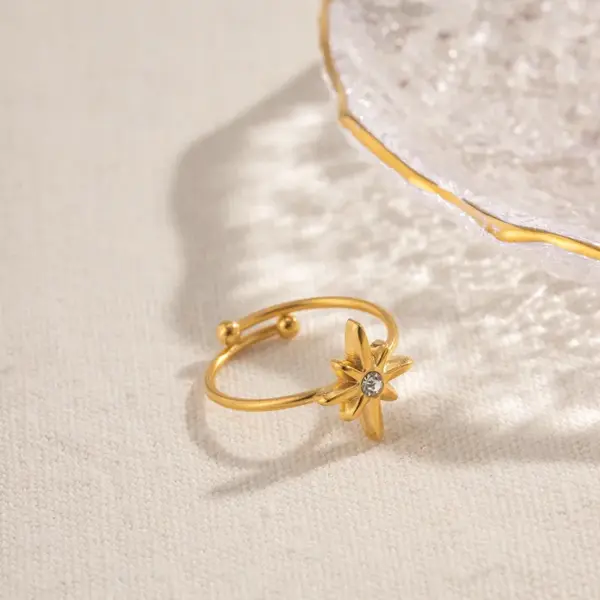 Wholesale Jewelry IG Style Casual Star 304 Stainless Steel Zircon PVD Coated Plating Inlay Open Rings