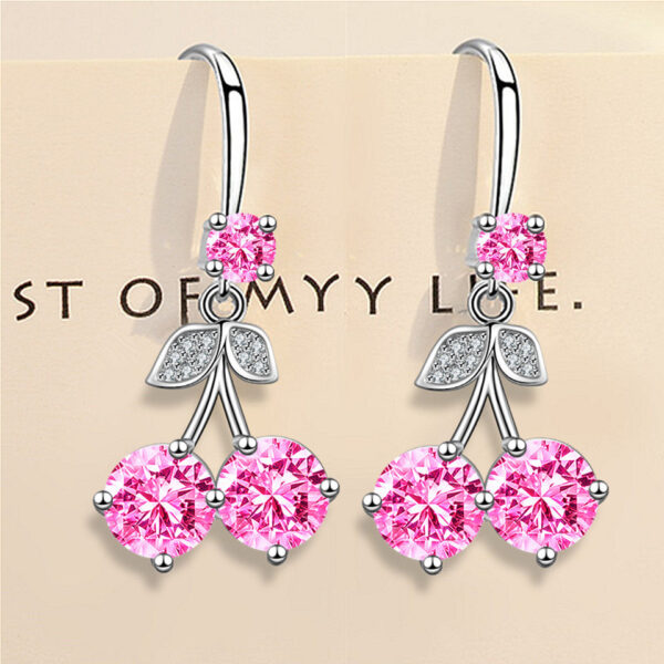 Wholesale 2024 cross-border Europe and the United States hot cherry inlaid long color zircon earrings earrings mother mother's day gift