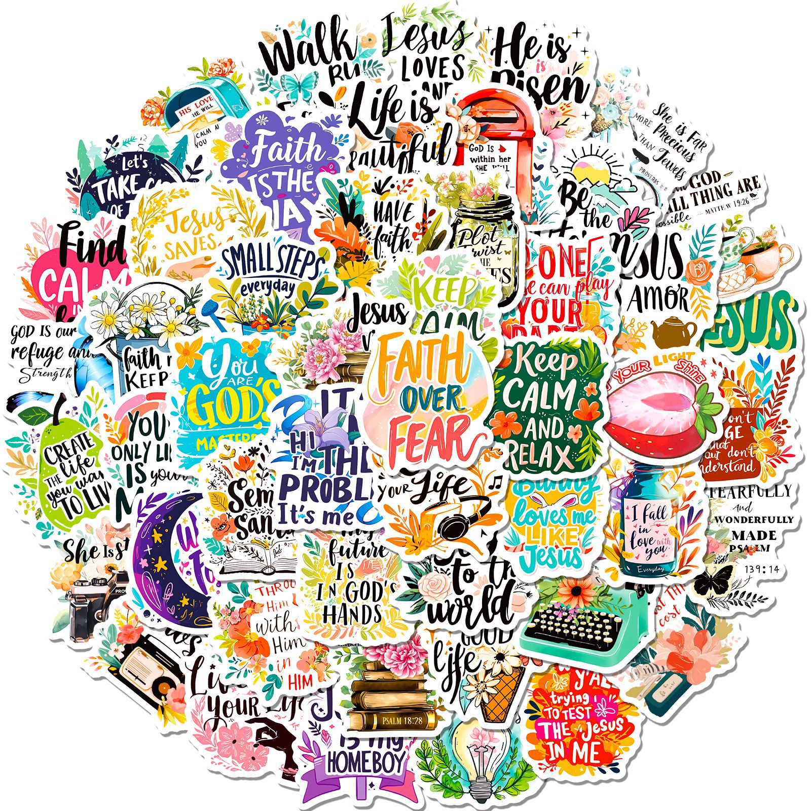 Wholesale 50 new bible stickers creative sitive energy text short sentences inspirational English sentences waterproof hand book stickers
