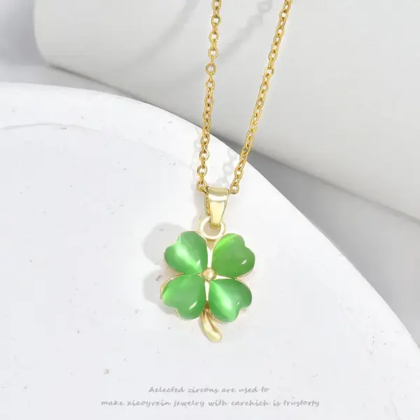 Wholesale Jewelry Fashion Four Leaf Clover Heart Shape Titanium Steel Rhinestones Cat's Eye Stone Plating Inlay Rings Earrings Necklace