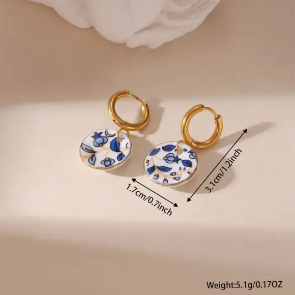 1 Pair Chinoiserie Classic Style Kettle Plate Teacup 304 Stainless Steel Ceramics Drop Earrings