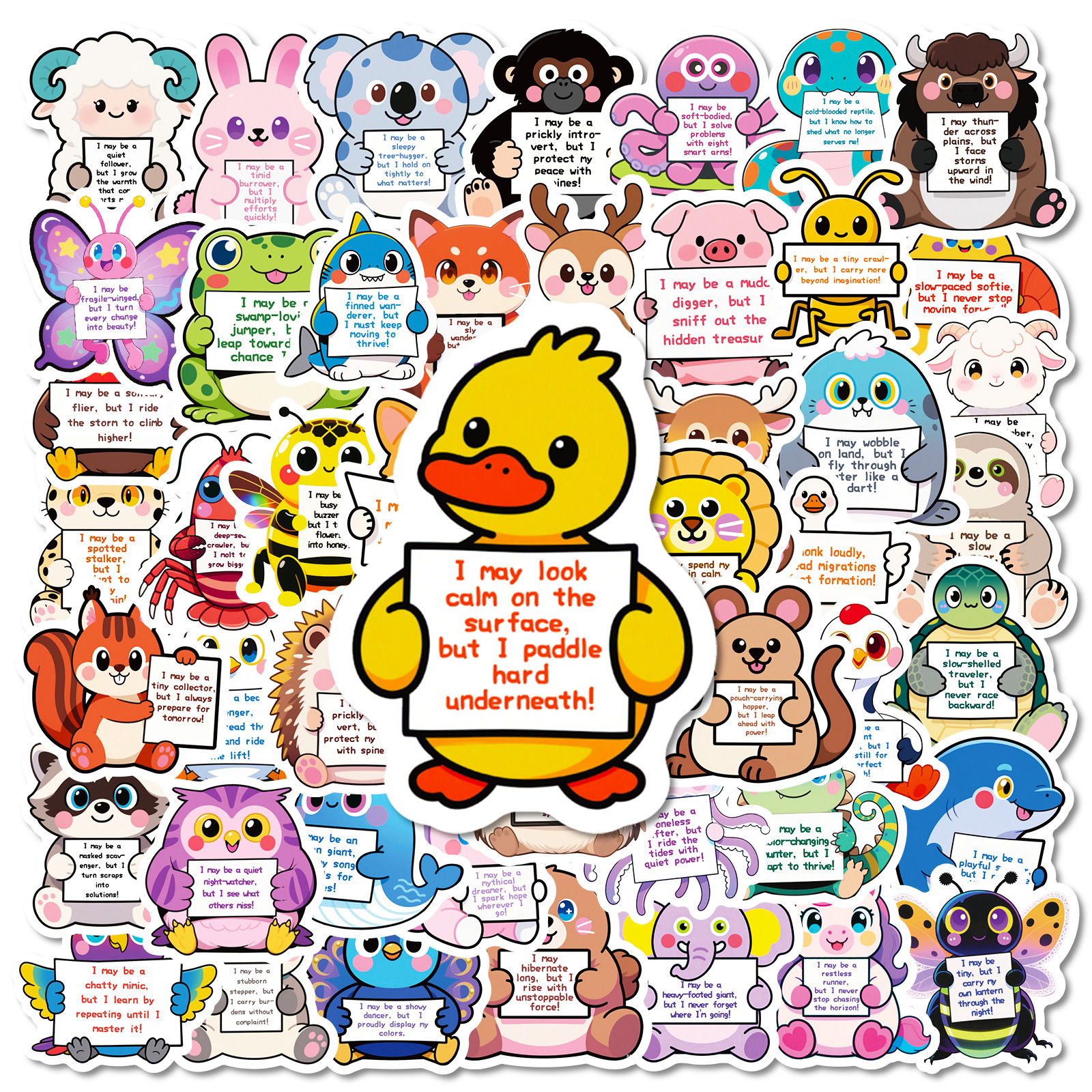 Wholesale Cartoon Animal Motivational Text Stickers