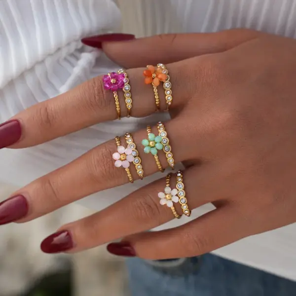 PVD Coated Real Gold Plated 18K Gold Flower 304 Stainless Steel Casual Simple Style Waterproof Non Tarnish Adjustable Ring