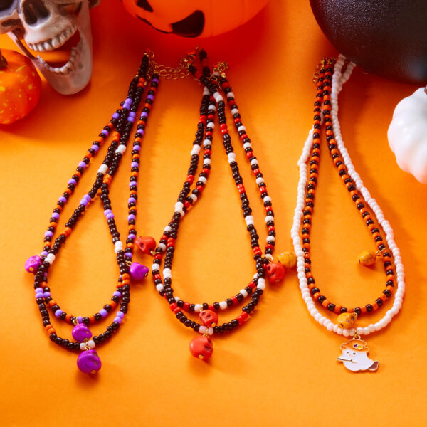 Wholesale Halloween Stacking Necklace European and American Cross-Border New Style Stacking Contrasting Color Evil Style Ghost Skull Pendant Necklace