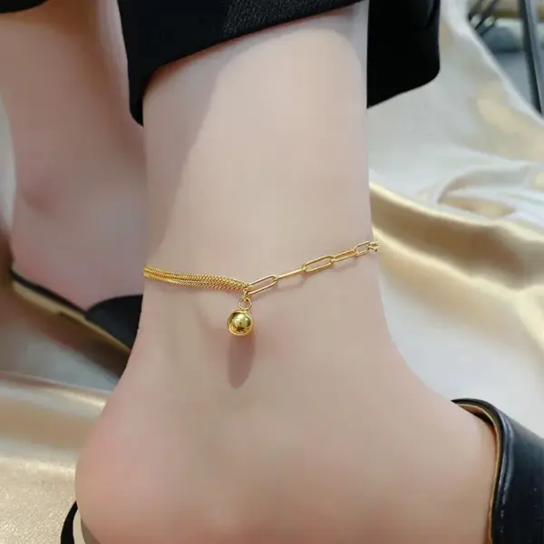 Wholesale 1 Piece Vacation Solid Color 304 Stainless Steel Waterproof Non Tarnish PVD Coated Real Gold Plated 18K Gold Women's Anklet