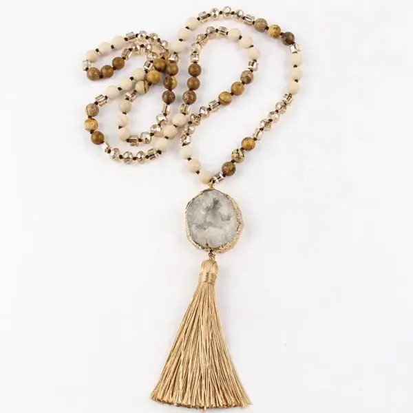 Ethnic Style Water Droplets Semi-Precious Stone, Glass, Crystal Cluster Beaded Tassel Plating Unisex Pendant Necklace